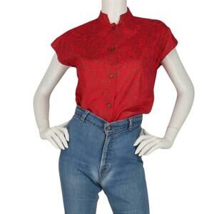 60s Vintage Guy Romo Floral Rose Hawaiian Top Blouse Shirt